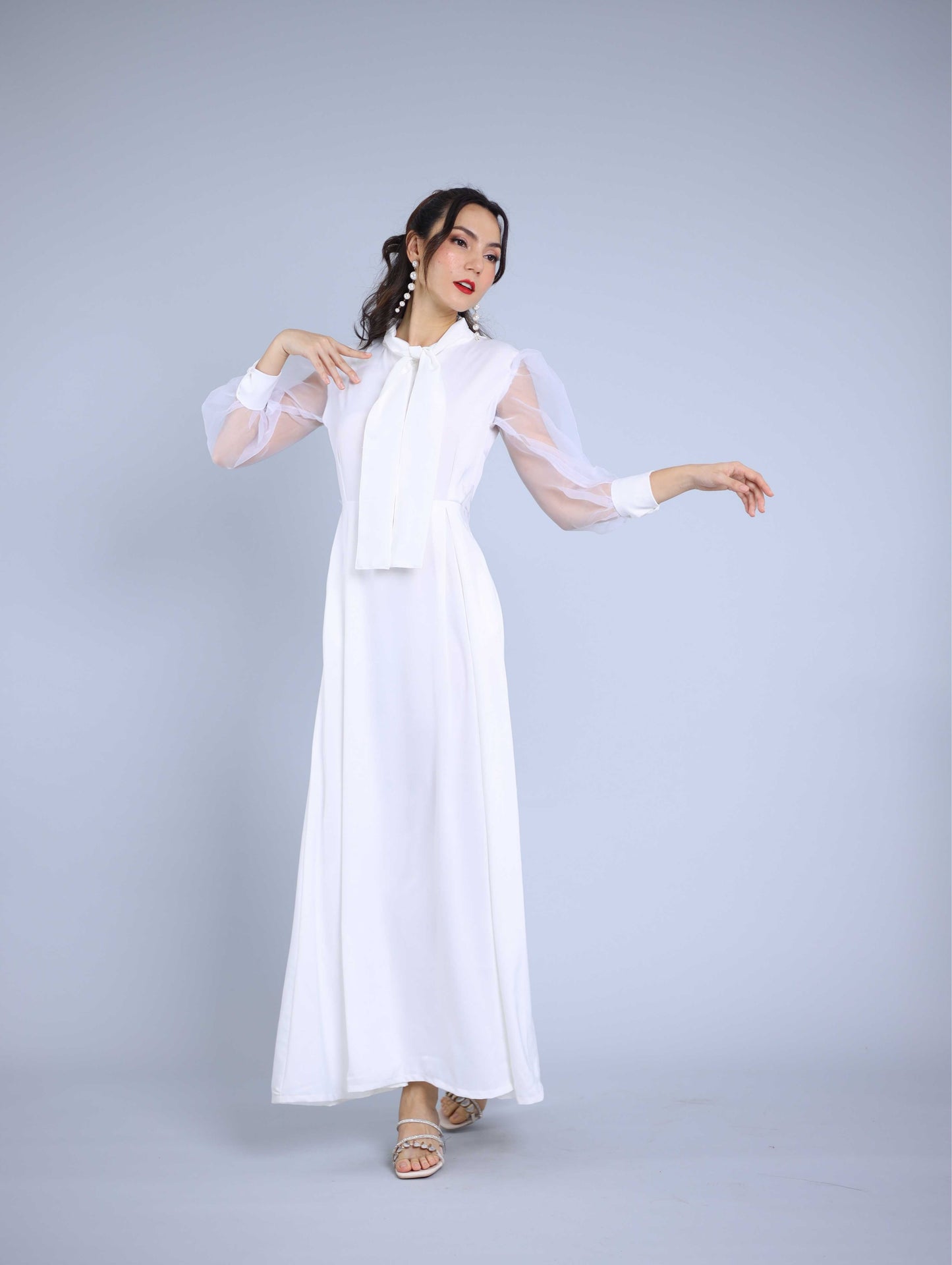 Ruth Sheer Sleeves A-Line Gown